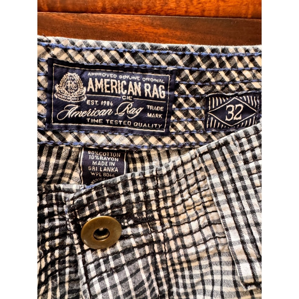 American Rag Cargo Shorts Plaid Black‎ White Mens Size 32